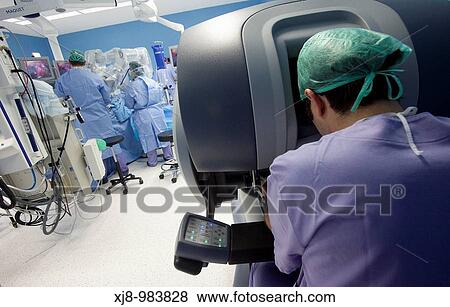 Stock Photo - Operating room, prostate cancer robotic surgery, Da Vinci surgical robot, urology. Hospital Policlinica Gipuzkoa, San Sebastian, Donostia, Euskadi, Spain. Fotosearch