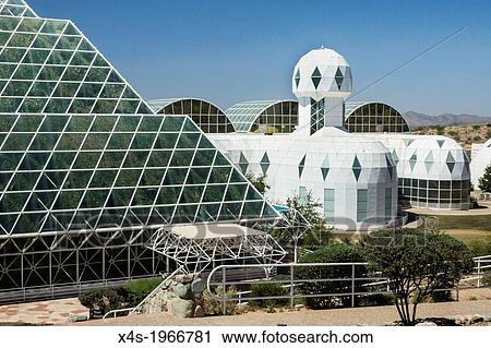 Stock Image - Oracle, Arizona USA - Ultramodern architecture at Biosphere 2 where scientists study the potential for space colonization inside a sealed environment.. Fotosearch