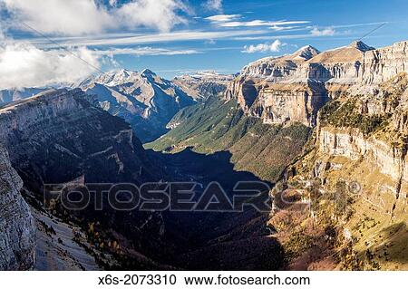 Stock Image - Ordesa Valley from the Viewpoint area - Balcones de Ordesa-, National Park of Ordesa and Monte Perdido, Huesca, Spain.. Fotosearch