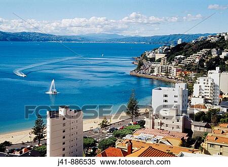 Oriental Parade Wellington Harbour Wellington New Zealand View Large Photo Image Stock Photography - Oriental Parade Wellington Harbour Wellington New Zealand. Fotosearch