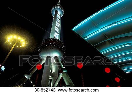 Stock Image - Oriental Pearl TV tower, Pudong, Shanghai, China. Fotosearch