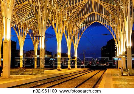 Oriente railway station by Santiago Calatrava at Dusk, Gare do Oriente at dusk Parque das Na??es Lisbon, Portugal View Large Photo Image Stock Image - Oriente railway station by Santiago Calatrava at Dusk, Gare do Oriente at dusk Parque das Na??es Lisbon, Portugal. Fotosearch