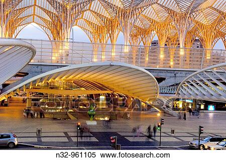 Oriente railway station by Santiago Calatrava at Dusk, Gare do Oriente at dusk Parque das Na??es Lisbon, Portugal View Large Photo Image Stock Photography - Oriente railway station by Santiago Calatrava at Dusk, Gare do Oriente at dusk Parque das Na??es Lisbon, Portugal. Fotosearch