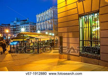Oriente Square, night view. Madrid, Spain. View Large Photo Image Stock Image - Oriente Square, night view. Madrid, Spain.. Fotosearch
