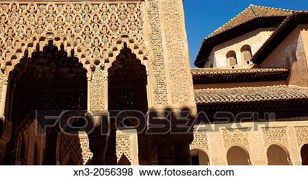 Ornate ceiling in Courtyard of the Lions, Patio of the Lions, Palace of the Lions, Nazaries palaces, Nasrid dynasty, Alhambra, Granada, Andalusia, Spain, Europe. View Large Photo Image Stock Photo - Ornate ceiling in Courtyard of the Lions, Patio of the Lions, Palace of the Lions, Nazaries palaces, Nasrid dynasty, Alhambra, Granada, Andalusia, Spain, Europe.. Fotosearch