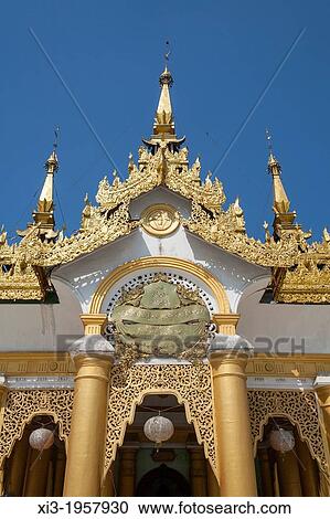 Ornate roof of a prayer hall at Shwedagon Pagoda, Yangon, (Rangoon), Myanmar, (Burma). View Large Photo Image Stock Image - Ornate roof of a prayer hall at Shwedagon Pagoda, Yangon, (Rangoon), Myanmar, (Burma).. Fotosearch