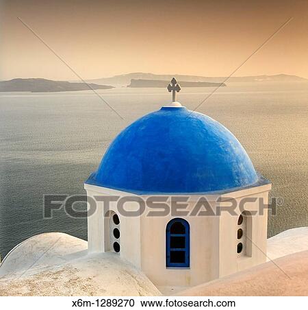 Stock Image - Orthodox church Santorini island, Cyclades islands, Aegean Sea, Greece, Europe. Fotosearch