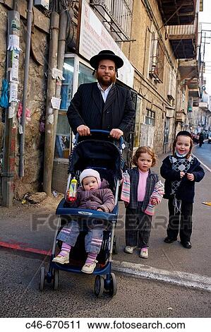 Stock Image - Orthodox Jews, Mea Shearim quarter, Jerusalem, Israel. Fotosearch