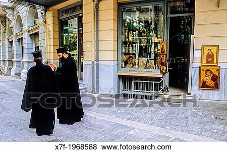 Orthodox priests in A. G Filotheis street, Athens, Greece, Europe. View Large Photo Image Stock Photo - Orthodox priests in A. G Filotheis street, Athens, Greece, Europe.. Fotosearch