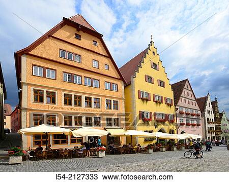 Outdoor Cafe Shopping Rothenburg Germany DE Franconia Bavaria. View Large Photo Image Stock Image - Outdoor Cafe Shopping Rothenburg Germany DE Franconia Bavaria.. Fotosearch