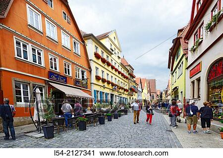 Outdoor Cafe Shopping Rothenburg Germany DE Franconia Bavaria. View Large Photo Image Stock Image - Outdoor Cafe Shopping Rothenburg Germany DE Franconia Bavaria.. Fotosearch