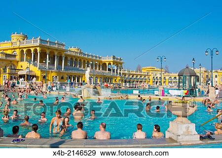 Outdoors thermal pools, Szechenyi furdo bath, Varosliget the city park, Budapest, Hungary, Europe. View Large Photo Image Stock Photo - Outdoors thermal pools, Szechenyi furdo bath, Varosliget the city park, Budapest, Hungary, Europe.. Fotosearch
