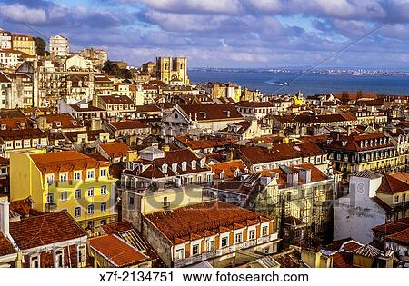 Overlooking Baixa and Alfama, Lisbon, Portugal. View Large Photo Image Stock Image - Overlooking Baixa and Alfama, Lisbon, Portugal.. Fotosearch