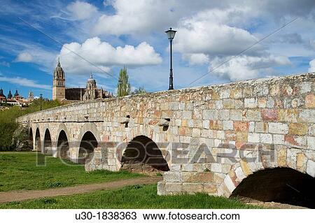 Overview of the cathedrals of Salamanca from Roman Bridge over the Tormes river Salamanca Castilla y Leon Spain View Large Photo Image Stock Image - Overview of the cathedrals of Salamanca from Roman Bridge over the Tormes river Salamanca Castilla y Leon Spain. Fotosearch