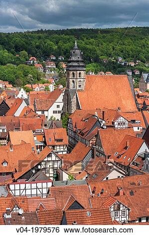 Overview of the picturesque town of Hannoversch Muenden on the German Fairy Tale Route, Lower Saxony, Germany, Europe View Large Photo Image Stock Photograph - Overview of the picturesque town of Hannoversch Muenden on the German Fairy Tale Route, Lower Saxony, Germany, Europe. Fotosearch