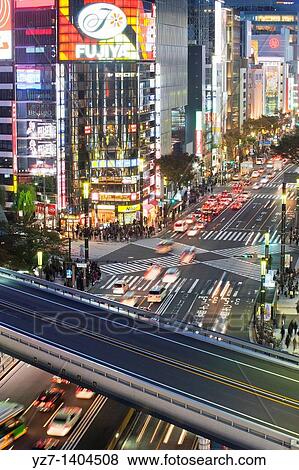 Stock Photo - Overview of traffic, Ginza Tokyo. Fotosearch