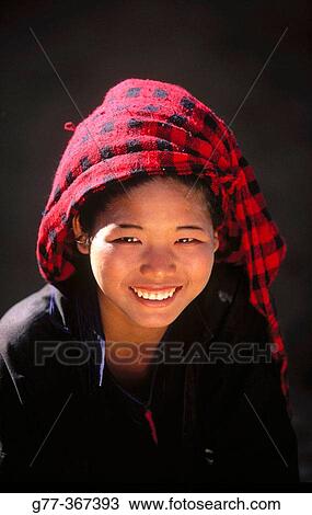 Stock Image - Pa-O tribe young woman. Inle Lake. Shan State. Myanmar.. Fotosearch
