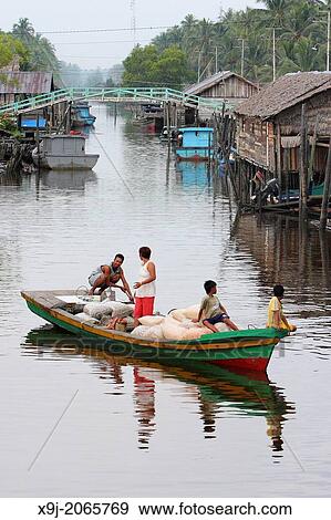 Stock Photo - Padang tikar Fishing village, Indonesia, Asia. Fotosearch