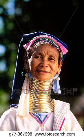 Stock Photo - Padaung tribe woman. Inle Lake. Shan State. Myanmar.. Fotosearch