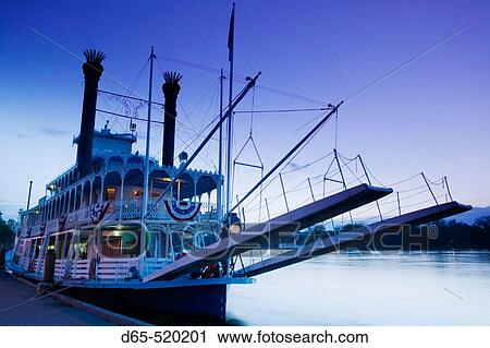 Stock Image - Paddlewheel Riverboat? Julia Belle Swain? on the Mississippi River. Evening. La Crosse. Mississippi River Valley. Wisconsin. USA.. Fotosearch
