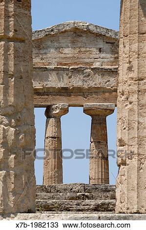 Stock Image - Paestum. Italy. Temple of Ceres aka Temple of Athena.. Fotosearch