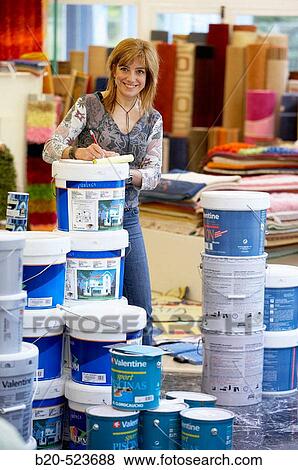 Stock Photo - Paint pots. Paint and decoration shop. Eibar, Gipuzkoa, Euskadi. Spain.. Fotosearch