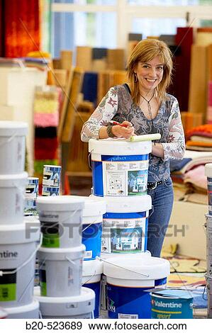 Stock Photo - Paint pots. Paint and decoration shop. Eibar, Gipuzkoa, Euskadi. Spain.. Fotosearch