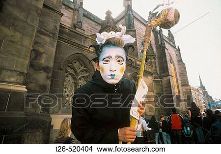 Painted as advertisement for a show at the Festival Fringe. Royal Mile. Edinburgh. Scotland. UK. View Large Photo Image Picture - Painted as advertisement for a show at the Festival Fringe. Royal Mile. Edinburgh. Scotland. UK.. Fotosearch