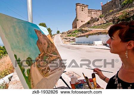 Painter paint a castle of Sabiote, Jaen, Spain View Large Photo Image Stock Photograph - Painter paint a castle of Sabiote, Jaen, Spain. Fotosearch