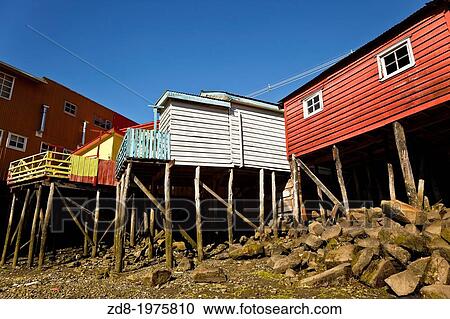 Stock Image - palafitos Stilt Houses in castro in chiloe. Fotosearch