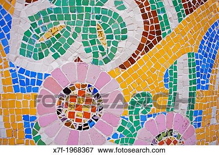 Stock Photo - Palau de la Musica Catalana, tile mosaic, detail of old ticket office, by Lluis Domenech i Montaner, Barcelona, Spain.. Fotosearch