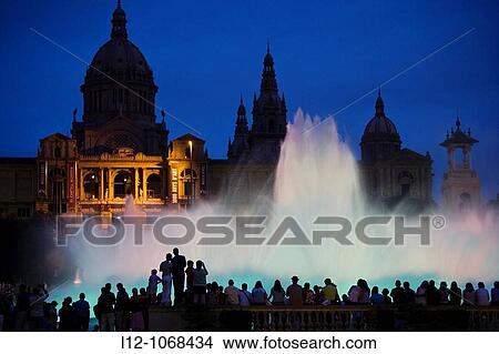 Palau Nacional and Magic fountain at Montjuich, Barcelona, Catalonia, Spain View Large Photo Image Picture - Palau Nacional and Magic fountain at Montjuich, Barcelona, Catalonia, Spain. Fotosearch