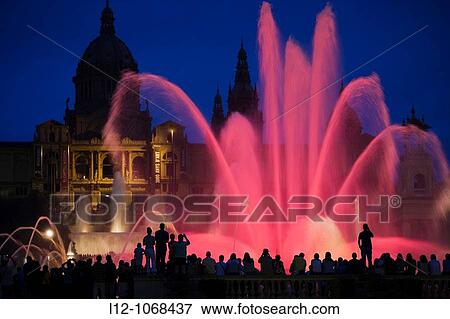 Palau Nacional and Magic fountain at Montjuich, Barcelona, Catalonia, Spain View Large Photo Image Stock Photo - Palau Nacional and Magic fountain at Montjuich, Barcelona, Catalonia, Spain. Fotosearch