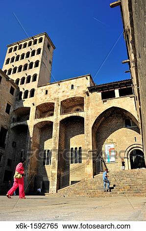 Stock Photography - Palau Reial Major, Sal? del Tinell, Gothic style, 14th Century, Pla? a del Rei, Barcelona, Catalonia, Spain.. Fotosearch