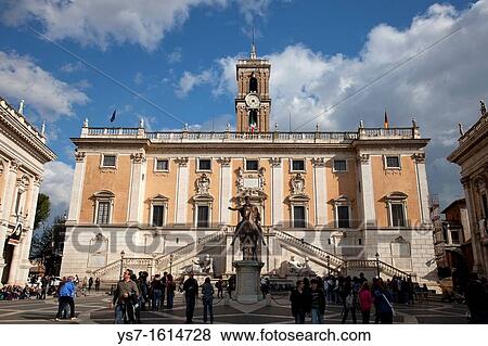 Palazzo Senatorio and the piazza of Campidoglio, Capitoline hill, Rome, Lazio, Italy, Europe View Large Photo Image Stock Photo - Palazzo Senatorio and the piazza of Campidoglio, Capitoline hill, Rome, Lazio, Italy, Europe. Fotosearch