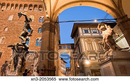 Palazzo Vecchio, Loggia dei Lanzi, at right outside Uffizi Gallery, Benvenuto Cellini's statue Perseus With the Head of Medusa, at right Rape of Polyxena, Ratto di Polissena, Piazza della Signoria, Florence, Tuscany, Italy. View Large Photo Image Stock Photography - Palazzo Vecchio, Loggia dei Lanzi, at right outside Uffizi Gallery, Benvenuto Cellini's statue Perseus With the Head of Medusa, at right Rape of Polyxena, Ratto di Polissena, Piazza della Signoria, Florence, Tuscany, Italy.. Fotosearch