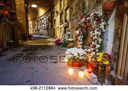 Palma Cemetery catacombs Palma, Commemoration of All Souls, called Dia de Muertos or Day of the Dead, Mallorca, Balearic Islands, Spain. View Large Photo Image Picture - Palma Cemetery catacombs Palma, Commemoration of All Souls, called Dia de Muertos or Day of the Dead, Mallorca, Balearic Islands, Spain.. Fotosearch