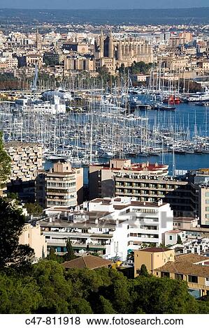 Palma de Mallorca harbor bay from Bellver castle, Majorca, Balearic Islands, Spain View Large Photo Image Stock Photo - Palma de Mallorca harbor bay from Bellver castle, Majorca, Balearic Islands, Spain. Fotosearch