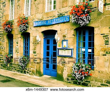 Pancake restaurant facade Tr? guier Breton: Landreger is a port town in the C? tes-d? Armor department in Bretagne in northwestern France View Large Photo Image Stock Photo - Pancake restaurant facade Tr? guier Breton: Landreger is a port town in the C? tes-d? Armor department in Bretagne in northwestern France. Fotosearch