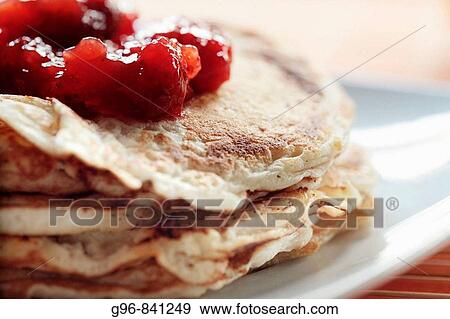 pancakes with strawberry jam View Large Photo Image Stock Photo - pancakes with strawberry jam. Fotosearch