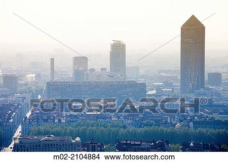 Picture - Panoramic of Lyon from Basilica Notre-Dame de Fourvi? re, UNESCO World Heritage, Lyon, France, Europe.. Fotosearch