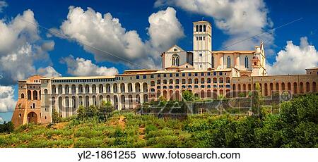 Panoramic view of Assisi aith the Papal Basilica of St Francis of Assisi, Basilica Papale di San Francesco Assisi, Italy View Large Photo Image Stock Photography - Panoramic view of Assisi aith the Papal Basilica of St Francis of Assisi, Basilica Papale di San Francesco Assisi, Italy. Fotosearch