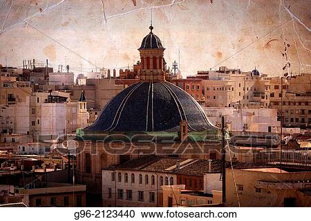 Panoramic view of valencia with the dome of San Joaquin church. View Large Photo Image Stock Image - Panoramic view of valencia with the dome of San Joaquin church.. Fotosearch