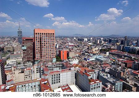 Stock Photography - Panoramica de centro historico Parque Alameda Torre Latinoamericana Plaza Juarez Hemiciclo a Juarez Palacio de Bellas Artes ciudad de Mexico. Fotosearch