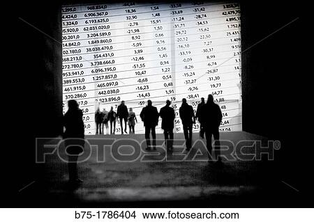 Pantalla gigante de mercado financiero con muchas personas observando, Financial market giant screen with many people looking View Large Photo Image Picture - Pantalla gigante de mercado financiero con muchas personas observando, Financial market giant screen with many people looking. Fotosearch