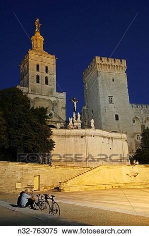 Papal Palace Palais des Papes and Notre Dame des Doms Cathedral at Dusk Avignon Vaucluse Provence-Alpes-C? te d? Azur Rhone valley Provence France View Large Photo Image Stock Photography - Papal Palace Palais des Papes and Notre Dame des Doms Cathedral at Dusk Avignon Vaucluse Provence-Alpes-C? te d? Azur Rhone valley Provence France. Fotosearch
