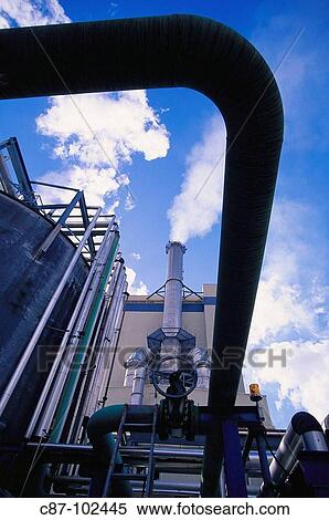 Paper industry, pulp mill, piping systems and valve, with smoking stack, against blue sky View Large Photo Image Stock Photography - Paper industry, pulp mill, piping systems and valve, with smoking stack, against blue sky. Fotosearch