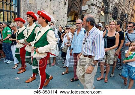 Picture - Parade during? Palio? traditional festival. Siena. Tuscany. Italy.. Fotosearch