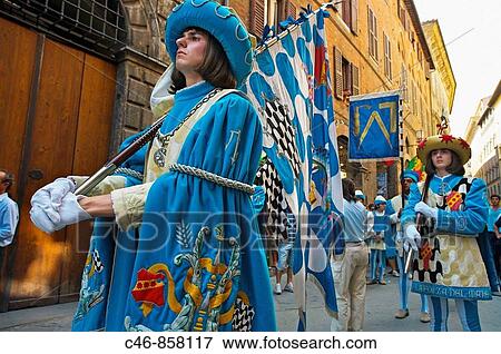 Stock Photo - Parade during? Palio? traditional festival. Siena. Tuscany. Italy.. Fotosearch