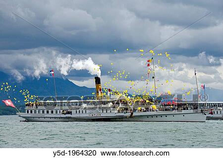 Parade Navale, Parade of historic steamboats, Nyon, canton Vaud, Geneva Lake, Switzerland View Large Photo Image Stock Image - Parade Navale, Parade of historic steamboats, Nyon, canton Vaud, Geneva Lake, Switzerland. Fotosearch